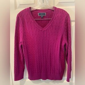 Karen Scott XL Women’s Magenta Cable Knit V-Neck Sweater 100% Cotton Long Sleeve